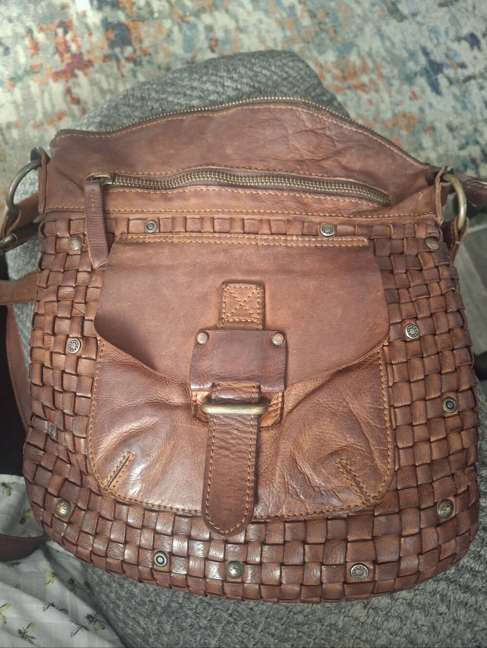 Harbour 2nd Beautiful Woven Leather Crossbody Bag - Brown